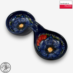 【SOLO Vintage】Cerraf Polish Pottery 14cm Divided Bowl / Small Sauce Bowl Red and Blue Blossoming Elegance Series Made in Poland, , large