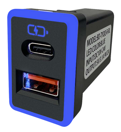 豐田TOYOTA 中型款 預留孔變色燈車充｜TYPE-C+USB 雙孔