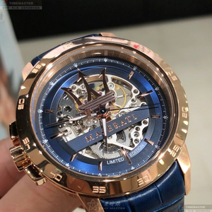 [星晴錶業]MASERATI手錶,46mm,R8821119005寶藍色錶面玫瑰金錶殼寶藍真皮皮革錶帶款
