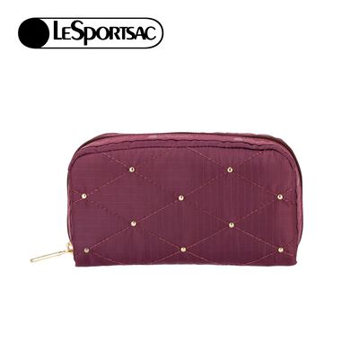 |快速出貨|Lesportsac Rectangular Cosmetic 長形化妝包/ 酒紅格紋釘飾