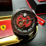 [星晴錶業]FERRARI手錶,46mm,FE00108黑色錶面黑錶殼深黑色矽膠錶帶款, , large