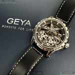 [星晴錶業]GEYA手錶,44mm,G78155GWK雙面機械鏤空錶面銀錶殼深黑色真皮皮革錶帶款, , large