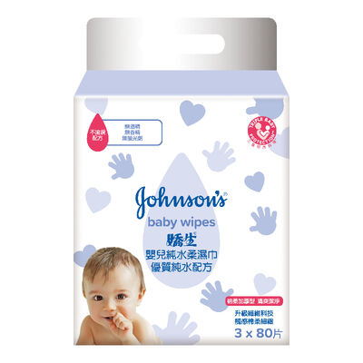 [箱購]嬌生嬰兒純水柔濕巾- 加厚型80PC張3Pack包x4袋(箱購依實際收貨為主，無法保證原封箱出貨)