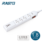 [ RASTO ] FE14 一開四插三孔Type C+USB延長線 1.8M, , large