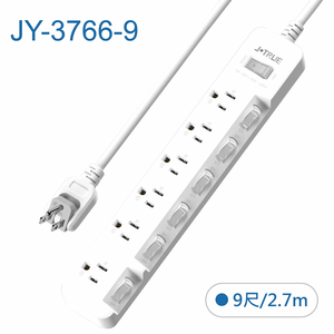 鉅玉經典｜3P-七開六插任意轉延長線9尺(270公分) JY-3766-9