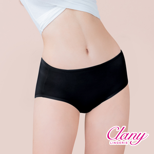 【Clany可蘭霓】台灣製絲蛋白美膚內褲 ｜莫代爾親膚透氣低敏・中腰女內褲 M&ndash;XL  質感黑 2152-63