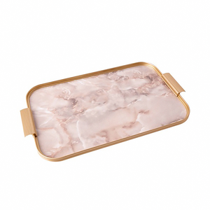 Kaymet Rectangular Tray - Gold Edge + Pink Stone - 51x33cm