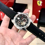 [星晴錶業]FERRARI手錶,44mm,FE00107黑色, 透視錶面銀錶殼深黑色真皮皮革錶帶款, , large