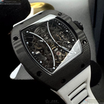[星晴錶業]GEYA手錶,46mm, 52mm,G78208GWKW機械鏤空錶面黑錶殼白矽膠錶帶款, , large