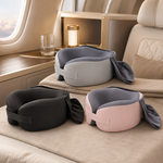 涼感冰絲 U 型飛機枕【附帽/附收納盒】飛機枕 U型枕 頸枕 涼感冰絲旅行枕 附帽 附收納盒 遮光頸枕 竹炭記憶棉 飛機, , large