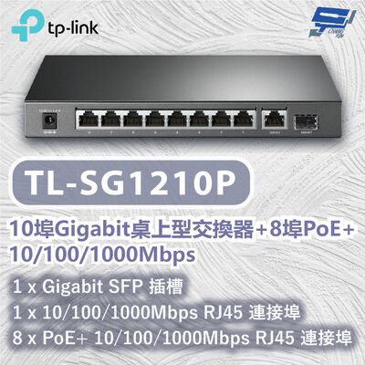 TP-LINK 昌運監視器 TL-SG1210P 10埠Gigabit桌上型交換器+8埠 10/100/1000Mbps