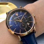 [星晴錶業]MASERATI手錶,42mm,R8871618013寶藍色錶面玫瑰金錶殼寶藍真皮皮革錶帶款, , large