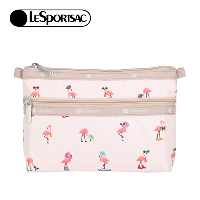Lesportsac Cosmetic Clutch 雙層拉鍊化妝包 收納袋 盥洗包 女包(紅鶴海島派對)