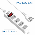 鉅玉經典｜一開四插延長線 15尺 JY-214AS-15, , large