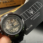 [星晴錶業]MASERATI手錶,46mm,R8821119006機械鏤空錶面黑錶殼深黑色真皮皮革錶帶款, , large