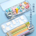 【HABABY環安家居】雙層透明鉛筆盒 可 DIY 貼紙自由分類收納 學生大容量防潑水文具收納盒（開學必備文具，日系無印風文具）, , large