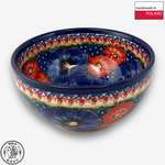 【SOLO Vintage】Cerraf Polish Pottery 16cm Bowl Red and Blue Blossoming Elegance Series Made in Poland, , large