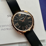 [星晴錶業]SWAROVSKI手錶,34mm,SW00021黑色錶面玫瑰金錶殼深黑色真皮皮革錶帶款, , large