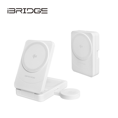iBRIDGE 急速Qi2三合一無線折疊充電器-白