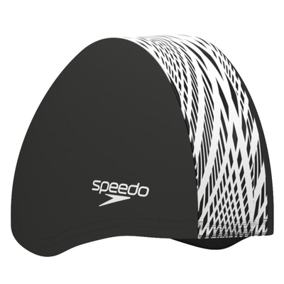[秉宸] SPEEDO Boom End+ 成人尼龍抗氯泳帽 黑/線條白 SD813955
