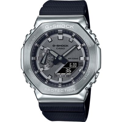 CASIO 卡西歐 G-SHOCK 八角 金屬錶殼 雙顯手錶-百搭銀灰 GM-2100-1A
