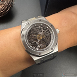 [星晴錶業]GEYA手錶,42mm,G78036GWKW雙面機械鏤空錶面銀錶殼深黑色真皮皮革錶帶款, , large