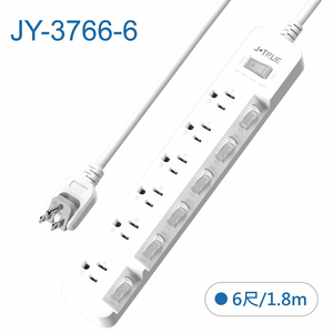 鉅玉經典｜3P-七開六插任意轉延長線6尺(180公分) JY-3766-6
