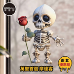 【摩達客】萬聖節窗貼｜2612款超Q立體紅玫瑰骷髏靜電貼玻璃貼*2片入｜店面櫥窗派對佈置裝飾冰箱貼, , large
