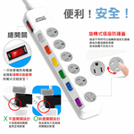 鉅玉經典｜七開六插防塵延長線 3孔延長線 台灣製造 新安規 過載斷電 15尺 JY-376KS-15, , large