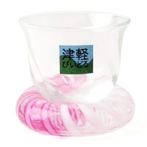 [豐名日本餐具] 2.0"琉璃杯 含座 粉線立 津輕 / G02CU0-31