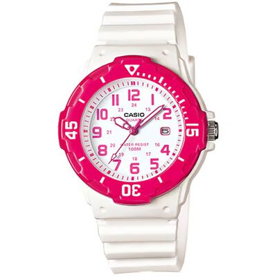CASIO 卡西歐 迷你運動風指針手錶-桃紅x白 LRW-200H-4BV