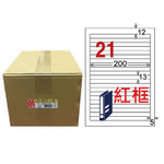 【龍德】LONGDER 三用電腦標籤 A4 21格 13*200mm紅框1000張/箱 LD-855-J-B(適用雷射、噴墨、影印), , large