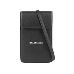 BALENCIAGA 白字Logo 牛皮手機包/斜背包(黑色), , large