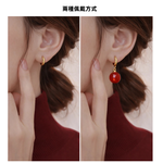 【A&R】復古風S925純銀 紅瑪瑙祝福耳扣款耳環 雙戴設計, , large