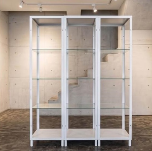 【 SHAONIANNA.TW 】消光白模組化玻璃展示架｜三聯式自由組合展示櫃｜可分開／連接使用｜鐵製框架｜180&times;50&times;50cm