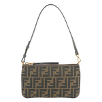 FENDI Baguette FF Logo 緹花布扁形手提包(棕色), , large