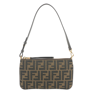 FENDI Baguette FF Logo 緹花布扁形手提包(棕色)