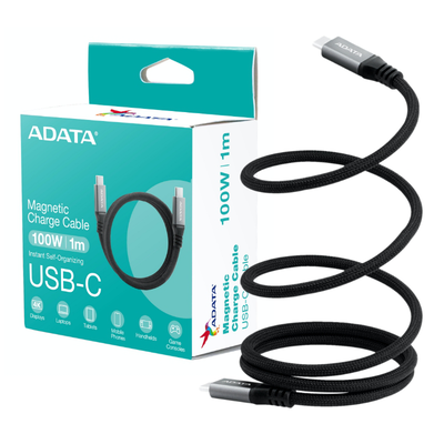 【ADATA 威剛】USB-C to USB-C 黑色 Magnetic Cable 100W 1M 磁吸 收納 編織 充電傳輸線