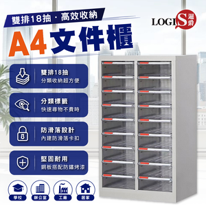 (LOGIS)A4文件收納櫃 雙排18抽 鋼製資料櫃 透明抽屜分類櫃【54D9D9】
