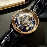 [星晴錶業]GEYA手錶,46mm,G78182GHB機械鏤空錶面玫瑰金錶殼寶藍真皮皮革錶帶款, , large