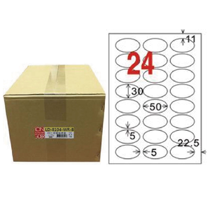 【龍德】LONGDER 三用電腦標籤 A4 24格 橢圓 30*50mm可再貼1000張/箱 LD-8104-WR-B(適用雷射、噴墨、影印)