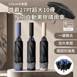 【APEX】尊爵27吋超大10骨反向自動黑膠晴雨傘