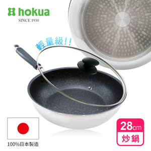 【hokua】Japan-made Daikin Silkware light IH wok 28cm with glass lid / metal spatula applicable