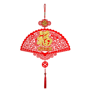 吉祥扇形福新年吊飾2入3組#203(新春過年掛飾/流蘇開運掛件/窗花吊飾毛氈掛飾/開運招財/入厝室內裝飾)