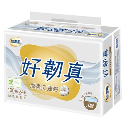 [箱購]倍潔雅好韌真3層抽取式PEFC100PC抽24包 x 4袋(箱購依實際收貨為主，無法保證原封箱出貨)