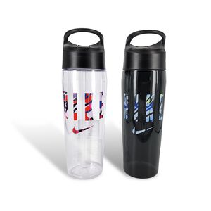 NIKE 吸管水壺 24OZ/709ml 騎行 腳踏車 健身 戶外 運動 水壺 隨身杯 水瓶 便攜 提把 寬口 黑 透明