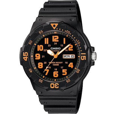 CASIO 卡西歐 DIVER LOOK 潛水運動風手錶-黑x螢光橘 MRW-200H-4BV