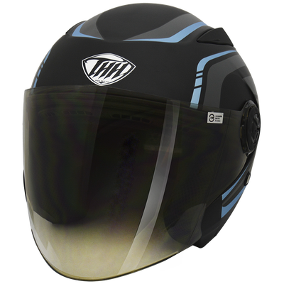 THH T-SPORT 雙層鏡片安全帽<平光黑/藍-XL>