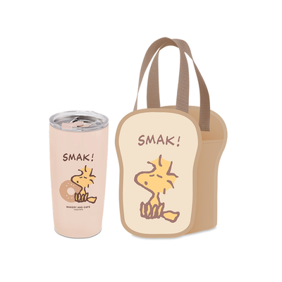 SNOOPY史努比 吐司造型304不銹鋼真空雙飲保溫杯提袋組530ml