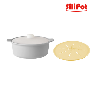 【韓國 SiliPot】鉑金矽膠多功能蒸鍋加深+蒸架 (微波 蒸煮 鉑金矽膠) # 蒸鍋容量:1500ml